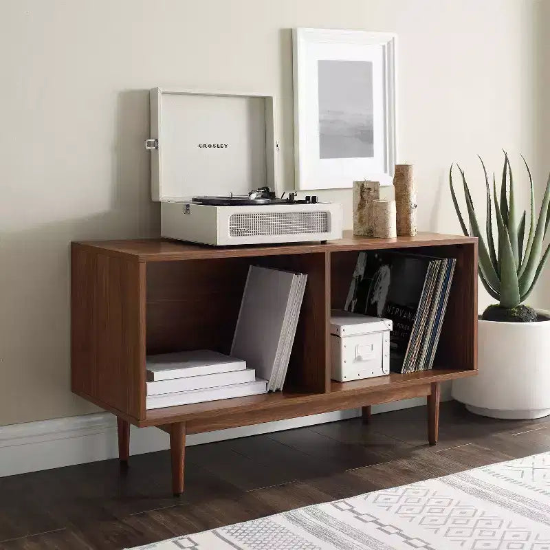 Medium Record Storage Console Cabinet – MDF & Veneer, Rubberwood Legs