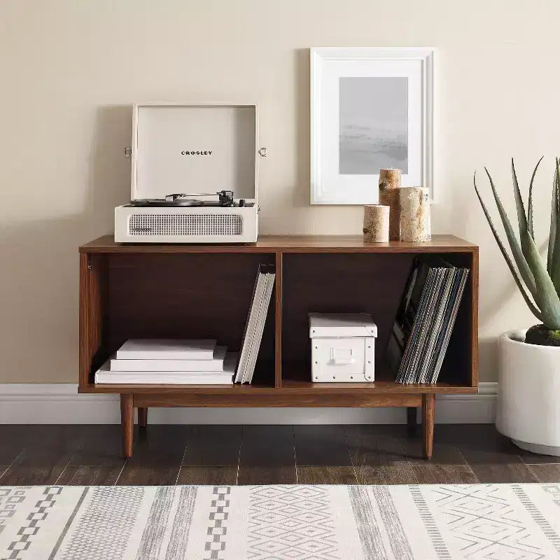 Medium Record Storage Console Cabinet – MDF & Veneer, Rubberwood Legs
