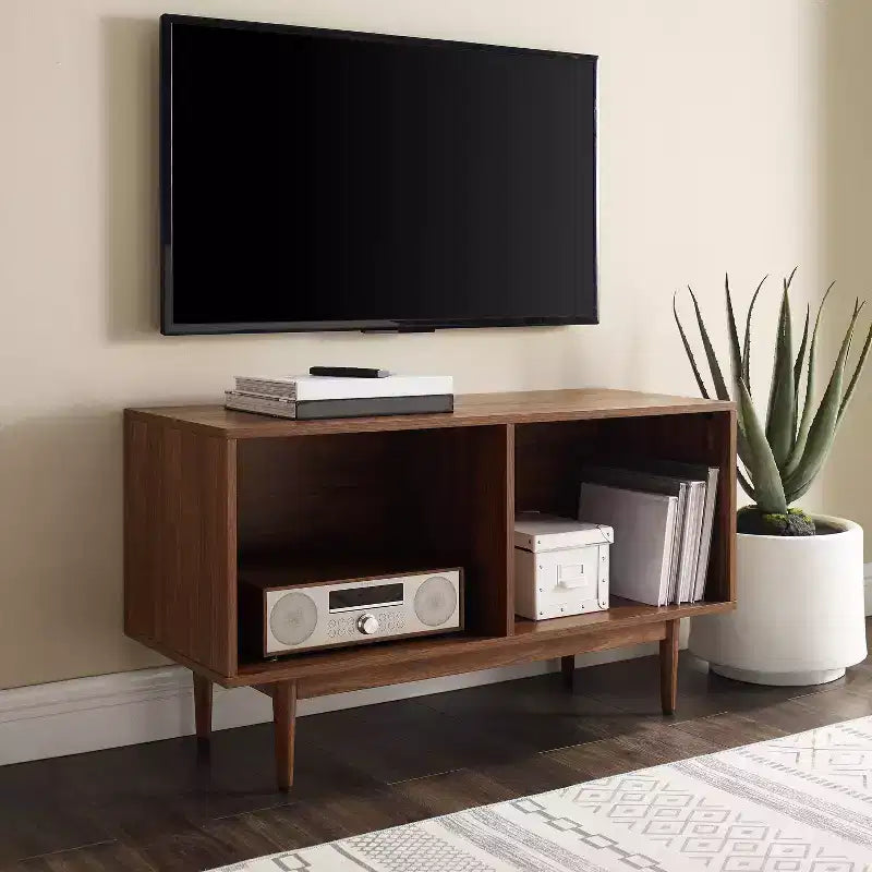 Medium Record Storage Console Cabinet – MDF & Veneer, Rubberwood Legs
