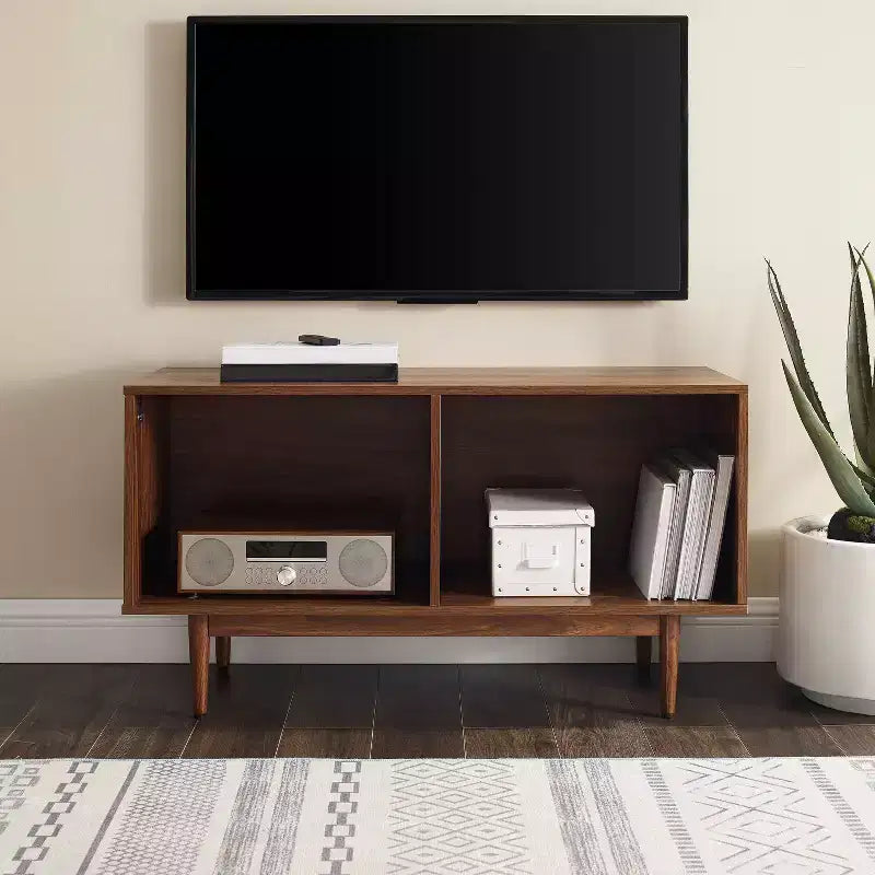 Medium Record Storage Console Cabinet – MDF & Veneer, Rubberwood Legs