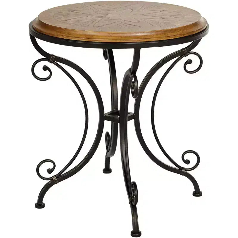 Kensington Hill Farmhouse Rustic Traditional Wood Black Iron Round Accent Table 22 1/4 x 22 Gold Brushed Scrollwork Legs for Spaces Living Room