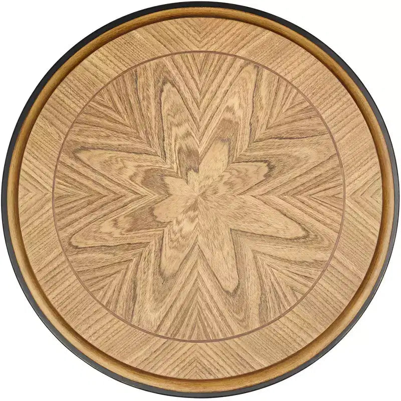 Farmhouse Rustic Round Accent Table 22"x22" – Elm Top, Gold Brushed Scrollwork Legs