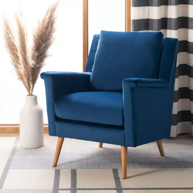 Astrid Mid-Century Arm Chair – Navy Velvet, Wood & Metal Frame, 275 lb Capacity