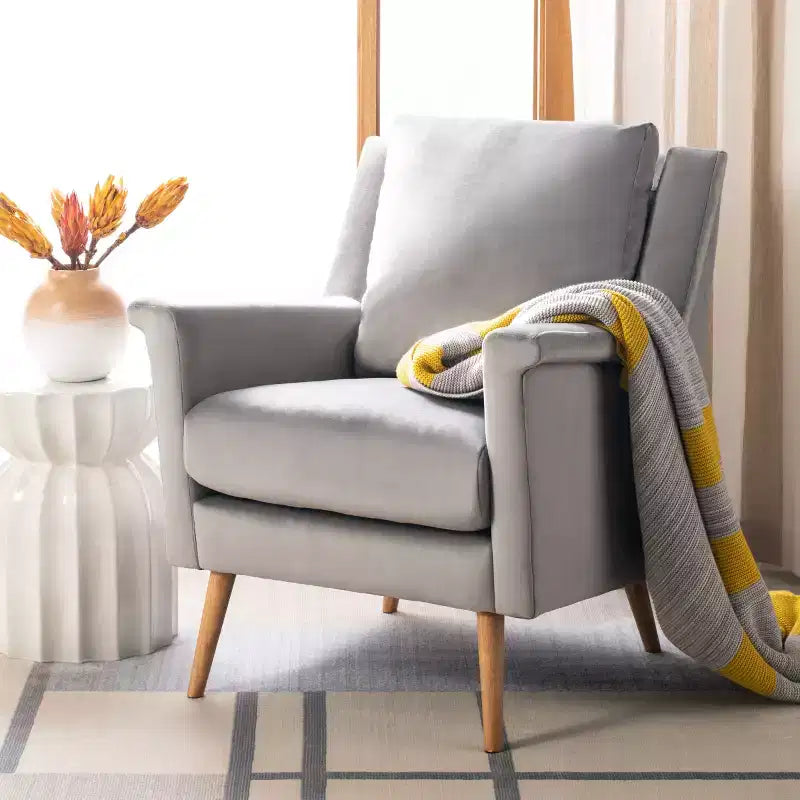 Astrid Mid-Century Arm Chair – Navy Velvet, Wood & Metal Frame, 275 lb Capacity