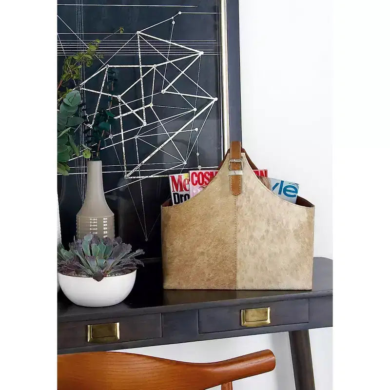 14"x16" Traditional Leather Magazine Holder with Belt Strap Handle