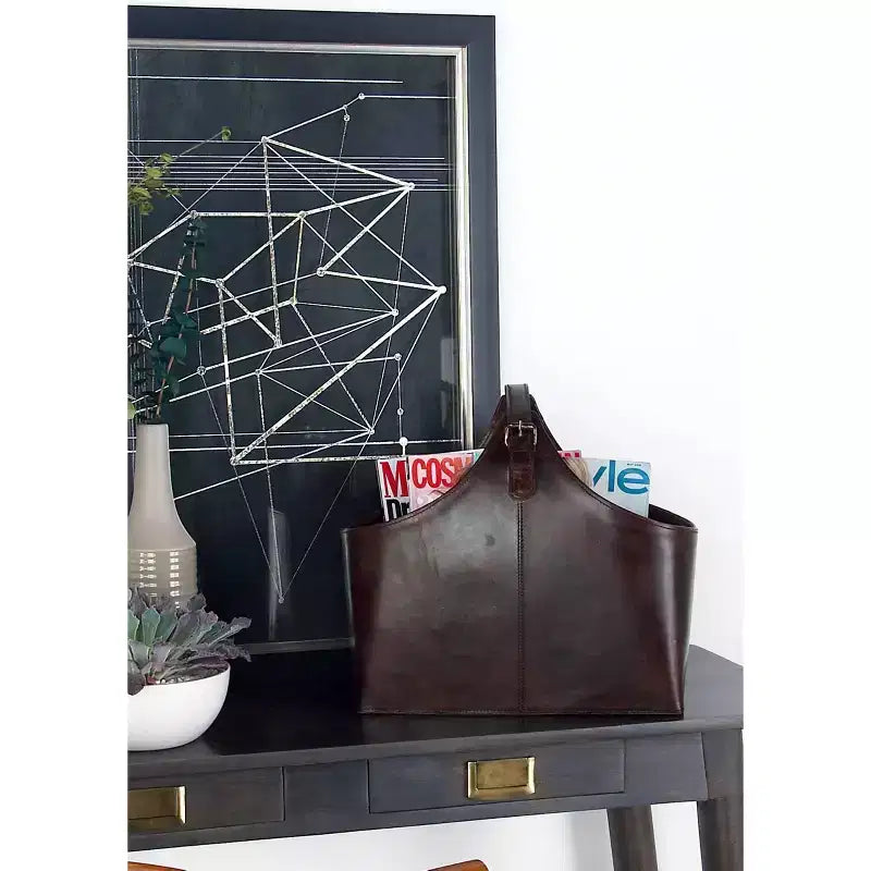 14"x16" Traditional Leather Magazine Holder with Belt Strap Handle