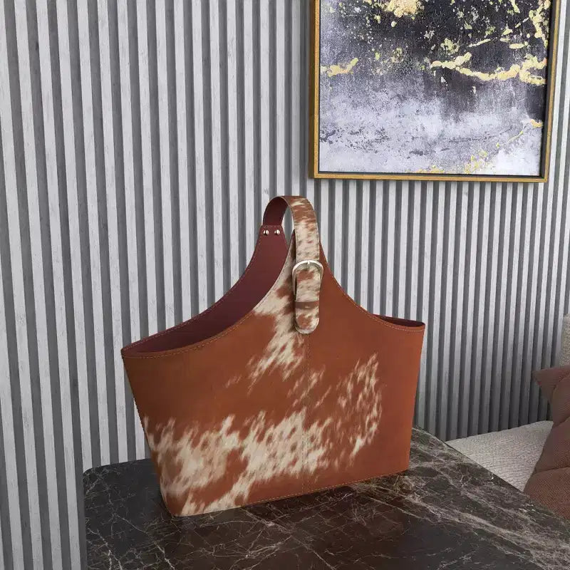 14"x16" Traditional Leather Magazine Holder with Belt Strap Handle