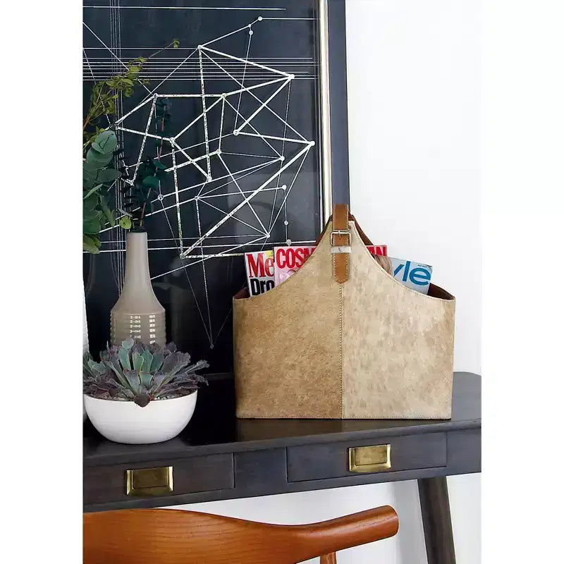 14"x16" Traditional Leather Magazine Holder with Belt Strap Handle
