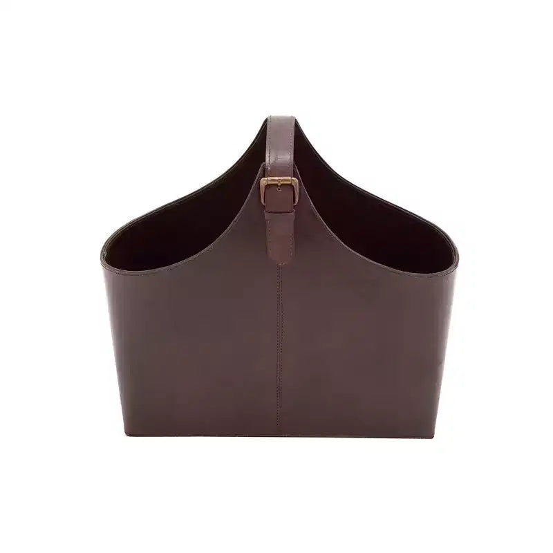 14 x 16 Traditional Leather Magazine Holder with Belt Strap Handle - Olivia & May