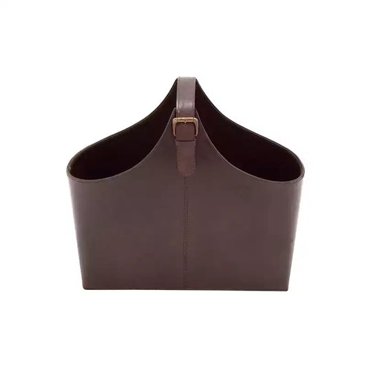 14 x 16 Traditional Leather Magazine Holder with Belt Strap Handle - Olivia & May