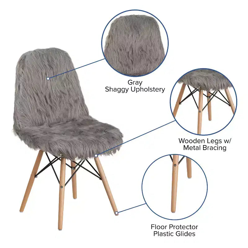 Contemporary Shaggy White Faux Fur Accent Chair – Beechwood Base, 264 lb Capacity