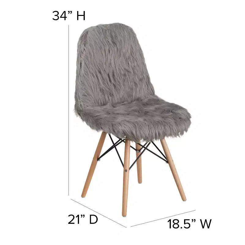 Contemporary Shaggy White Faux Fur Accent Chair – Beechwood Base, 264 lb Capacity