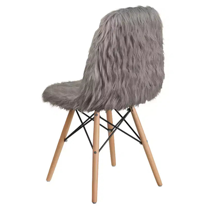 Contemporary Shaggy White Faux Fur Accent Chair – Beechwood Base, 264 lb Capacity
