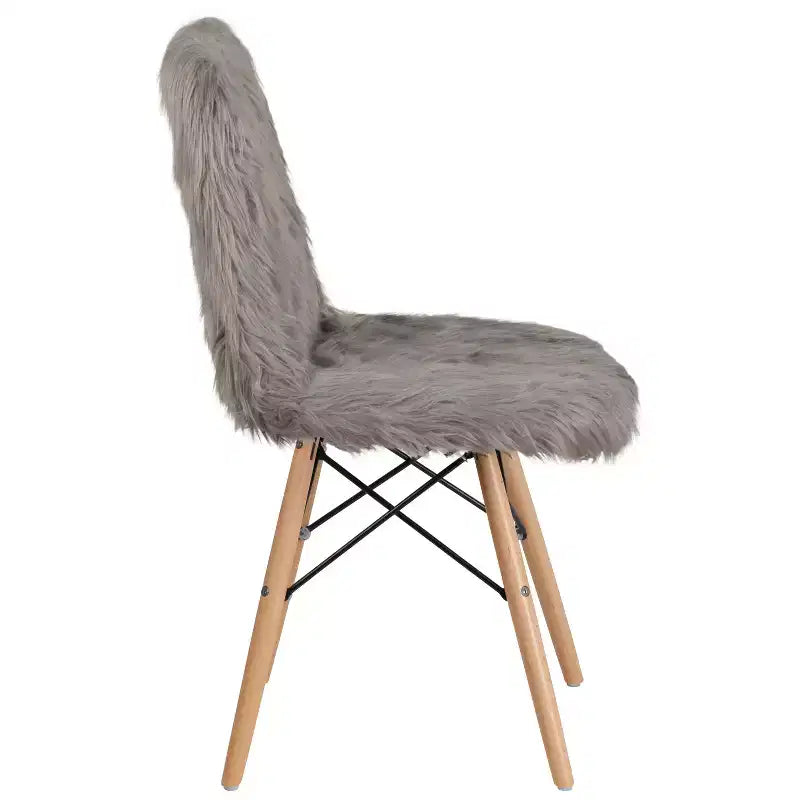 Contemporary Shaggy White Faux Fur Accent Chair – Beechwood Base, 264 lb Capacity