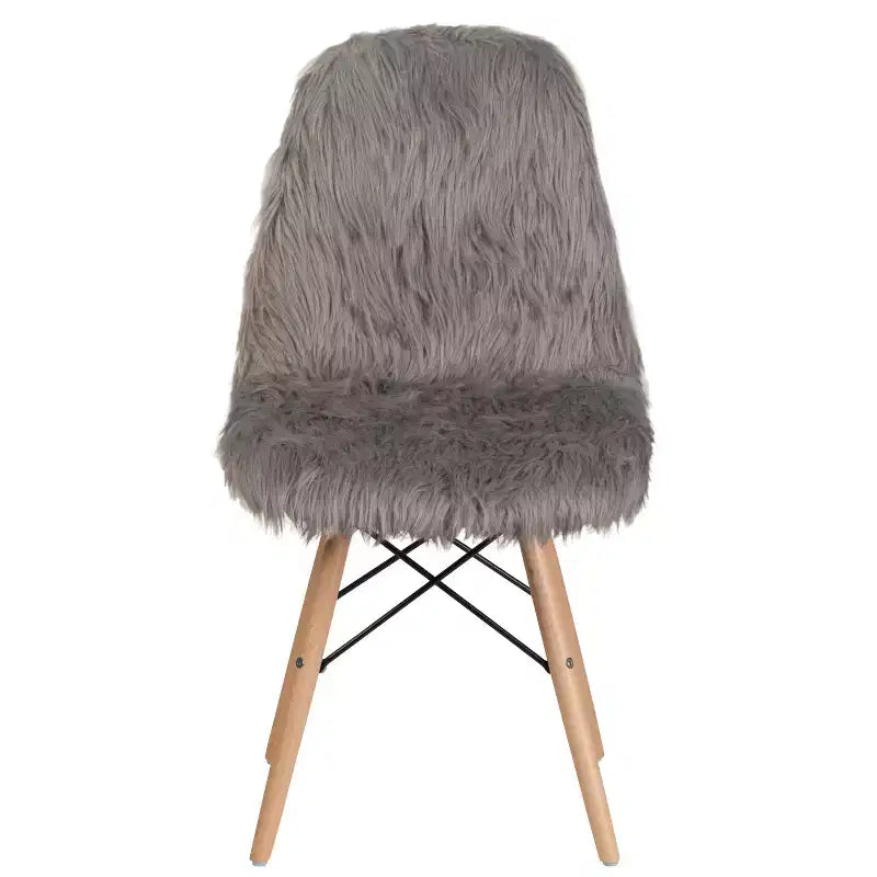 Contemporary Shaggy White Faux Fur Accent Chair – Beechwood Base, 264 lb Capacity