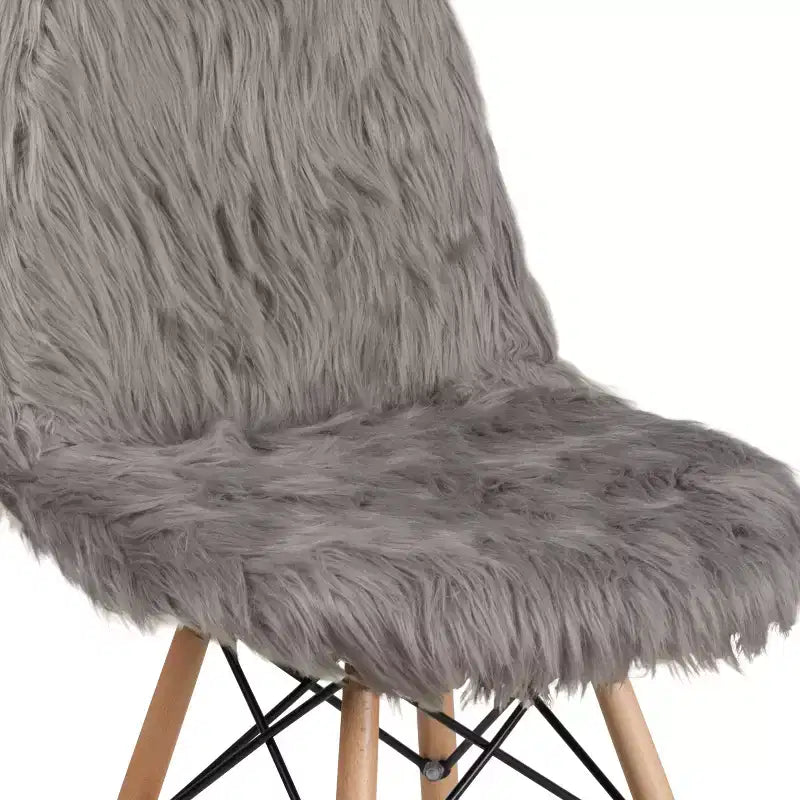 Contemporary Shaggy White Faux Fur Accent Chair – Beechwood Base, 264 lb Capacity