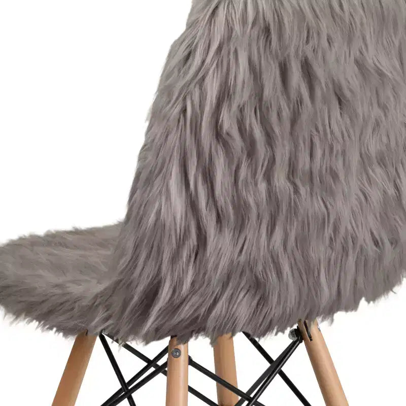 Contemporary Shaggy White Faux Fur Accent Chair – Beechwood Base, 264 lb Capacity