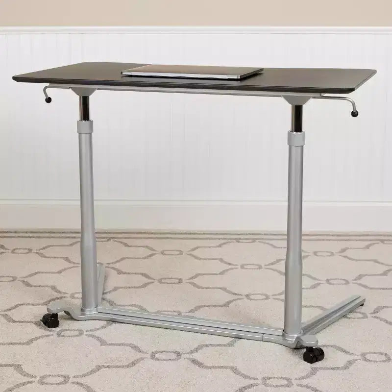 Sit-Stand Ergonomic Computer Desk with Pneumatic Height Adjustment & Locking Casters