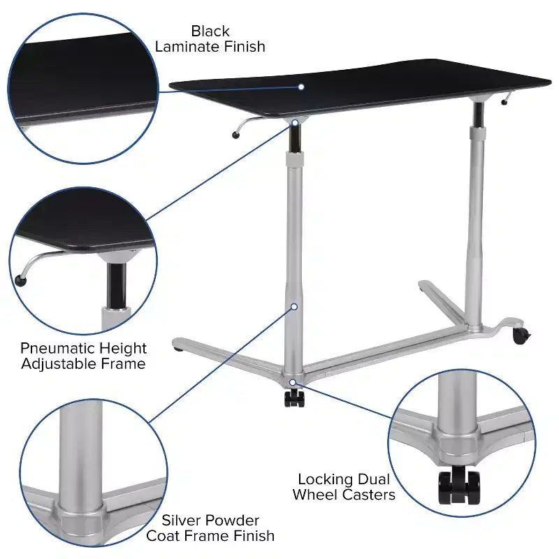 Sit-Stand Ergonomic Computer Desk with Pneumatic Height Adjustment & Locking Casters