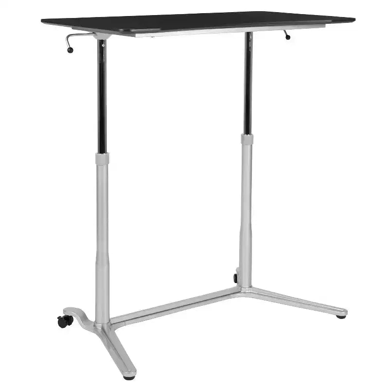 Sit-Stand Ergonomic Computer Desk with Pneumatic Height Adjustment & Locking Casters