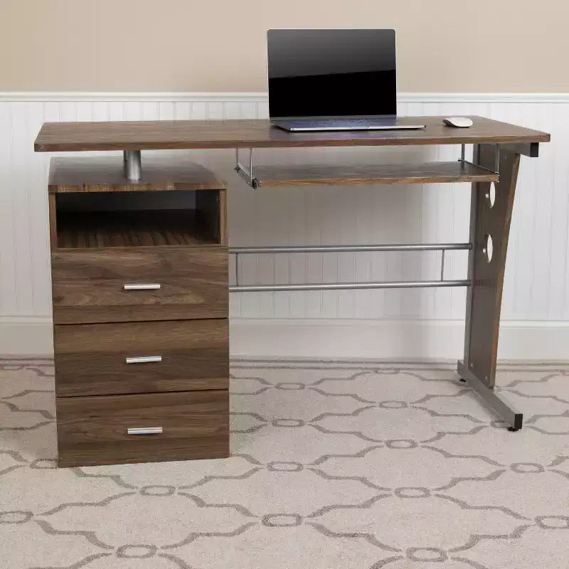 Executive Desk with 3-Drawer Pedestal & Pull-Out Keyboard Tray – Metal Frame