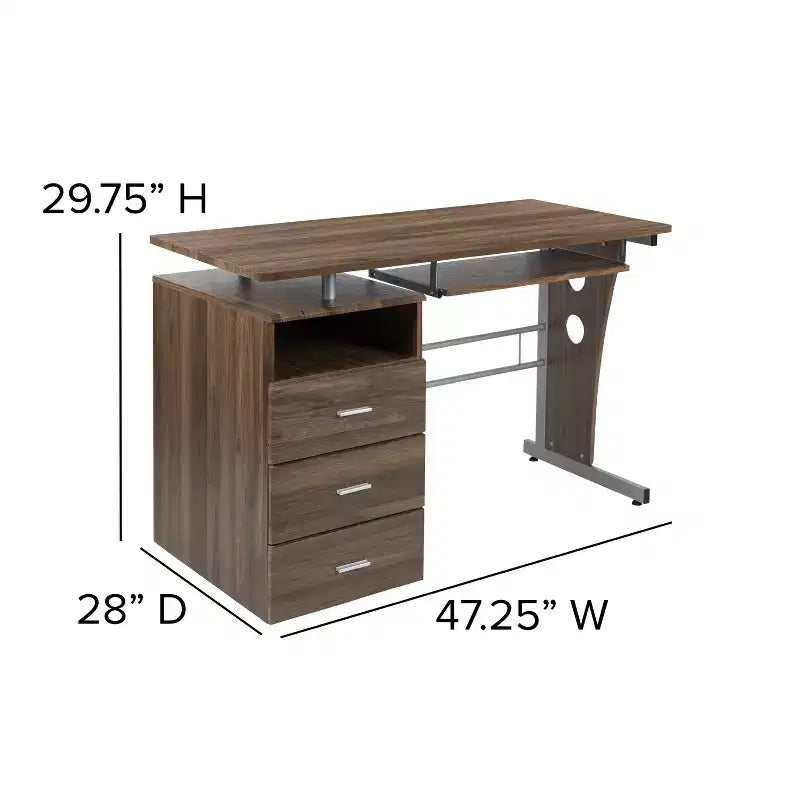 Executive Desk with 3-Drawer Pedestal & Pull-Out Keyboard Tray – Metal Frame
