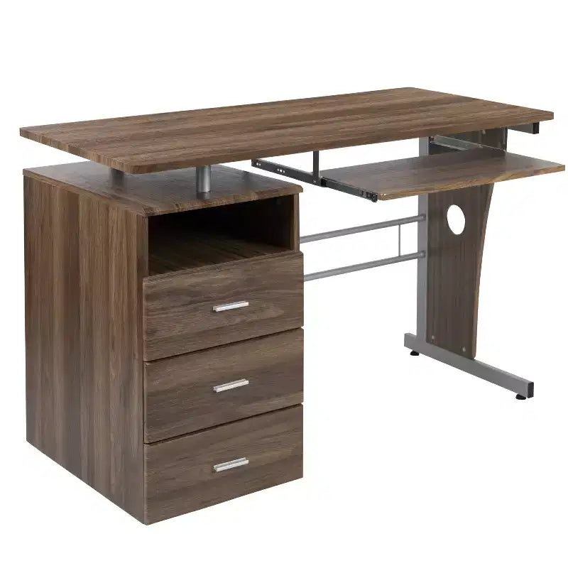 Executive Desk with 3-Drawer Pedestal & Pull-Out Keyboard Tray – Metal Frame