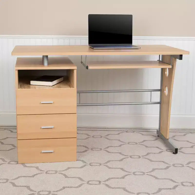 Executive Desk with 3-Drawer Pedestal & Pull-Out Keyboard Tray – Metal Frame