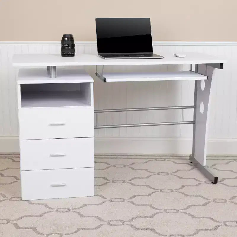 Executive Desk with 3-Drawer Pedestal & Pull-Out Keyboard Tray – Metal Frame