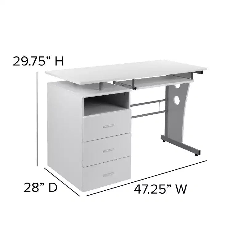 Executive Desk with 3-Drawer Pedestal & Pull-Out Keyboard Tray – Metal Frame