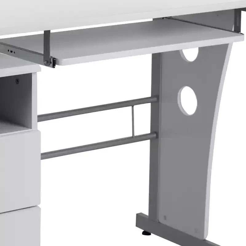 Executive Desk with 3-Drawer Pedestal & Pull-Out Keyboard Tray – Metal Frame