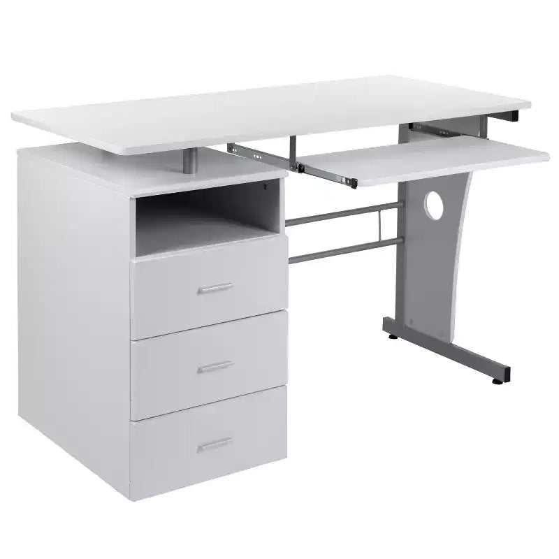 Executive Desk with 3-Drawer Pedestal & Pull-Out Keyboard Tray – Metal Frame
