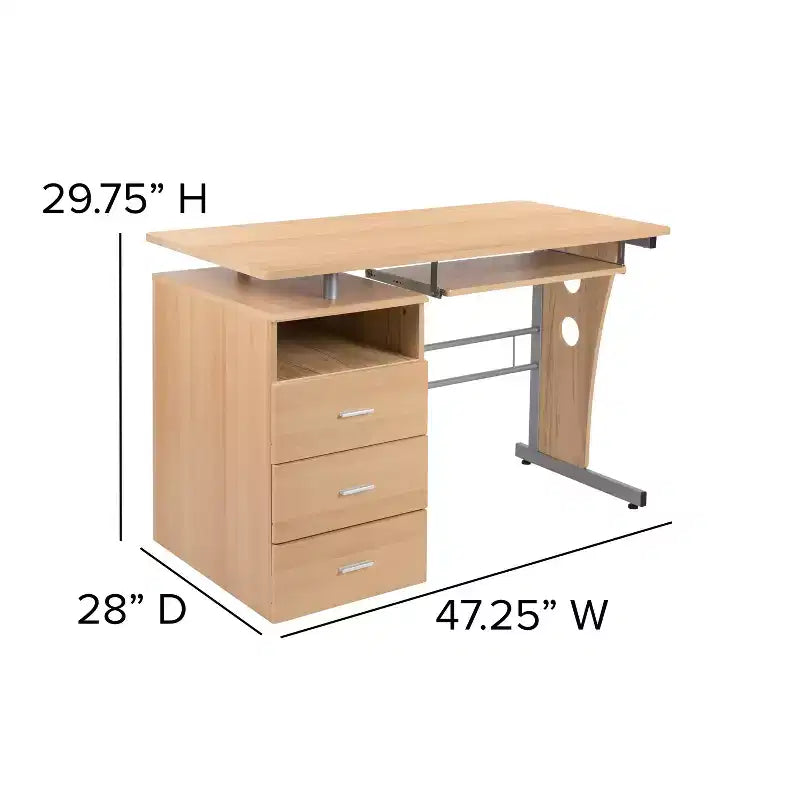 Executive Desk with 3-Drawer Pedestal & Pull-Out Keyboard Tray – Metal Frame