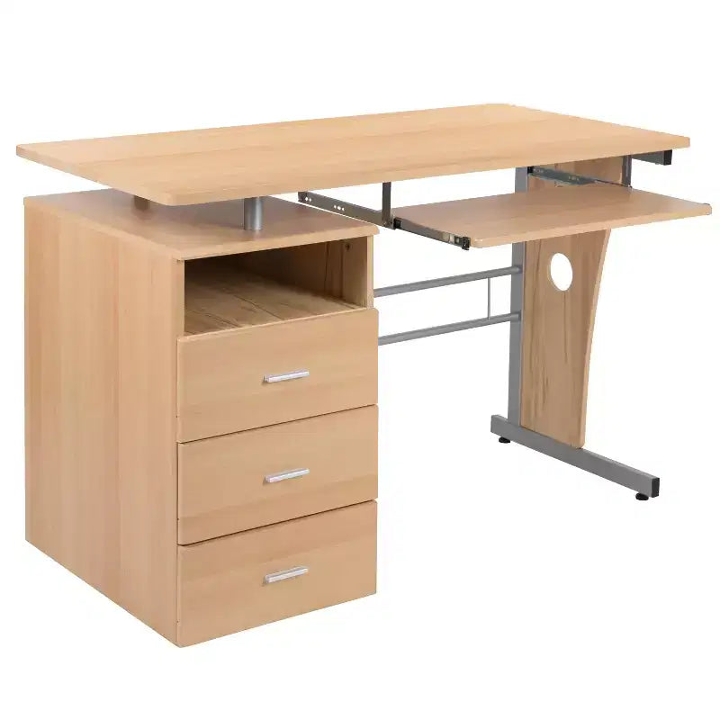 Executive Desk with 3-Drawer Pedestal & Pull-Out Keyboard Tray – Metal Frame