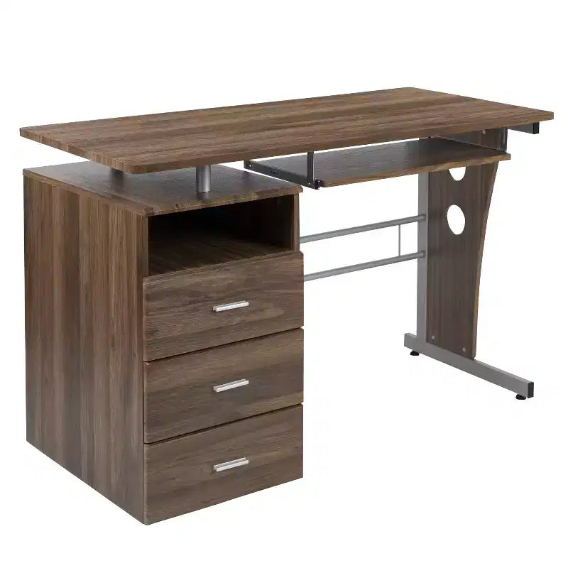 Executive Desk with 3-Drawer Pedestal & Pull-Out Keyboard Tray – Metal Frame