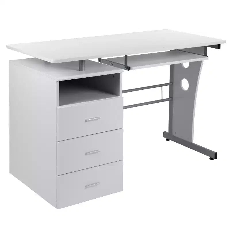 Executive Desk with 3-Drawer Pedestal & Pull-Out Keyboard Tray – Metal Frame