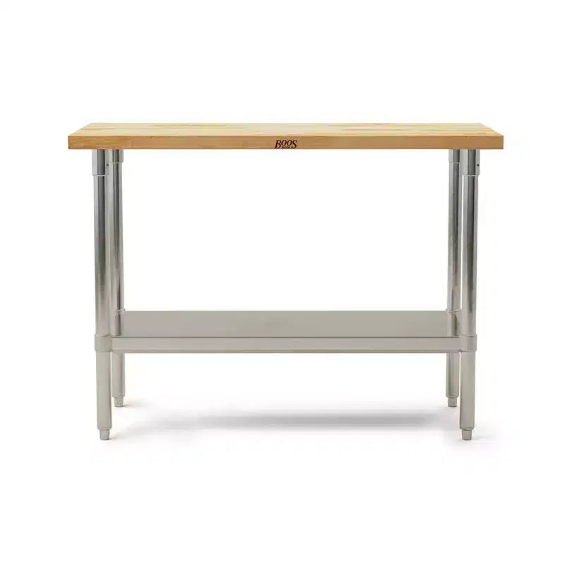 John Boos Maple Wood Top Work Table with Adjustable Lower Shelf, 48 x 30 x 1.5