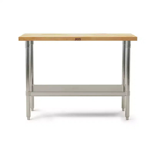 John Boos Maple Wood Top Work Table with Adjustable Lower Shelf, 48 x 30 x 1.5