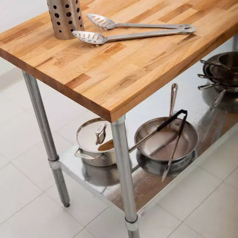 48"x30" Maple Wood Top Work Table with Adjustable Lower Shelf – NSF Approved