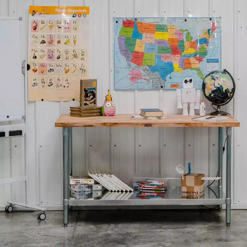 48"x30" Maple Wood Top Work Table with Adjustable Lower Shelf – NSF Approved