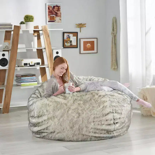 52" Modern Glam Short Faux Fur Bean Bag Chair – Indoor Lounge Seating