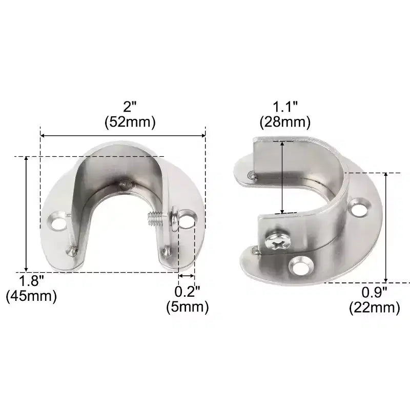 Stainless Steel Closet Rod Brackets – U-Shape, 28mm Diameter, 4 Pcs with Screws