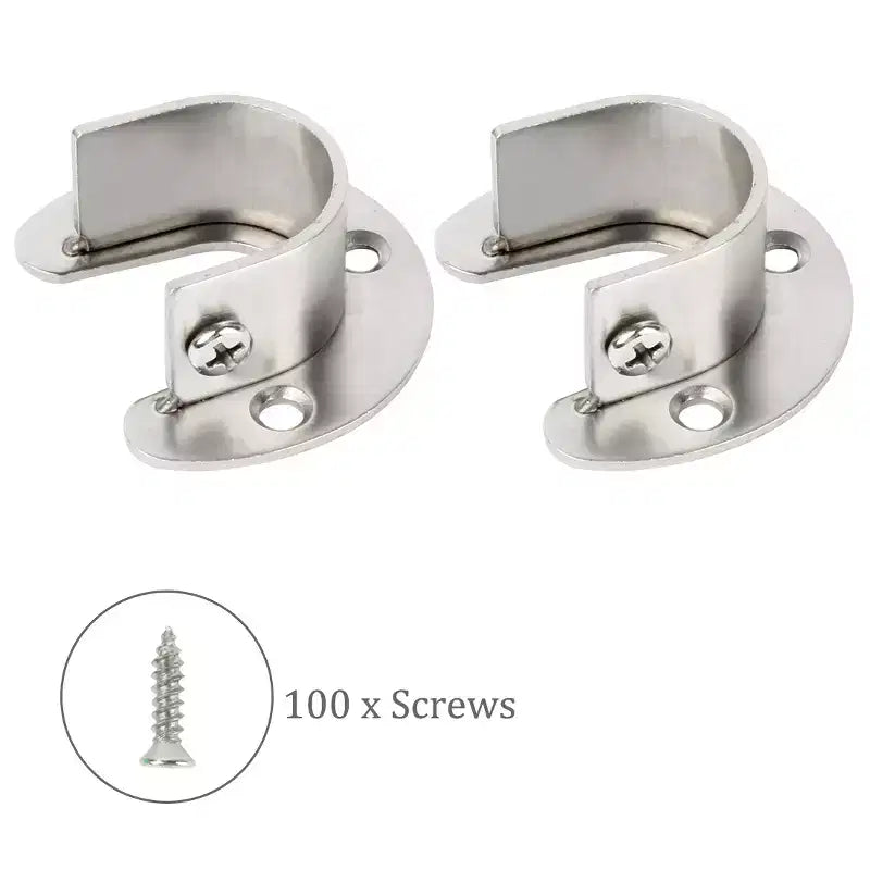 Stainless Steel Closet Rod Brackets – U-Shape, 28mm Diameter, 4 Pcs with Screws
