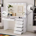 Coiffeuse de maquillage lumineuse avec 7 tiroirs, prises de courant et ports USB