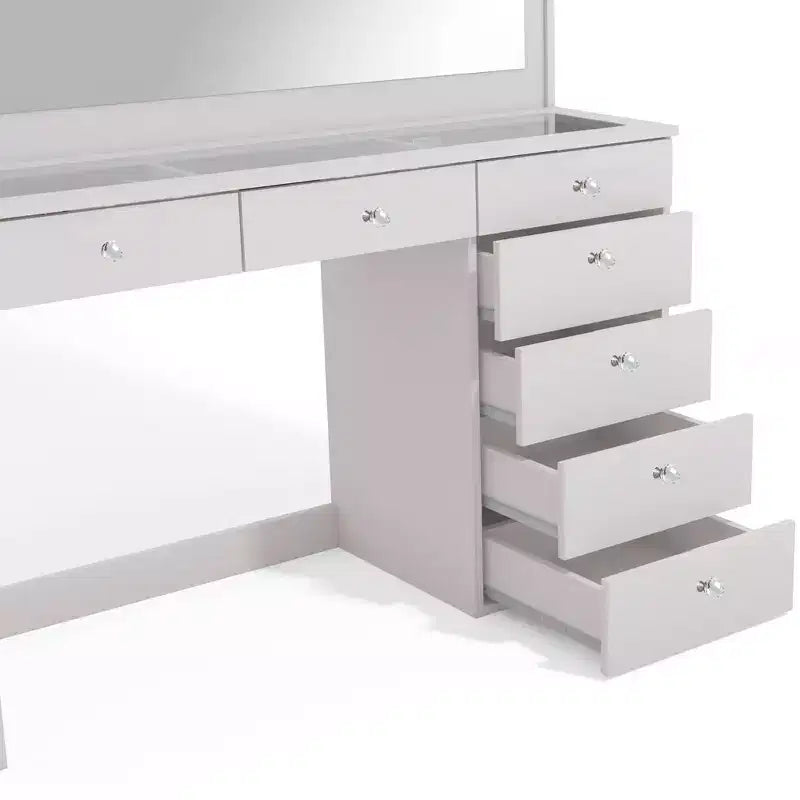 Coiffeuse de maquillage lumineuse avec 7 tiroirs, prises de courant et ports USB