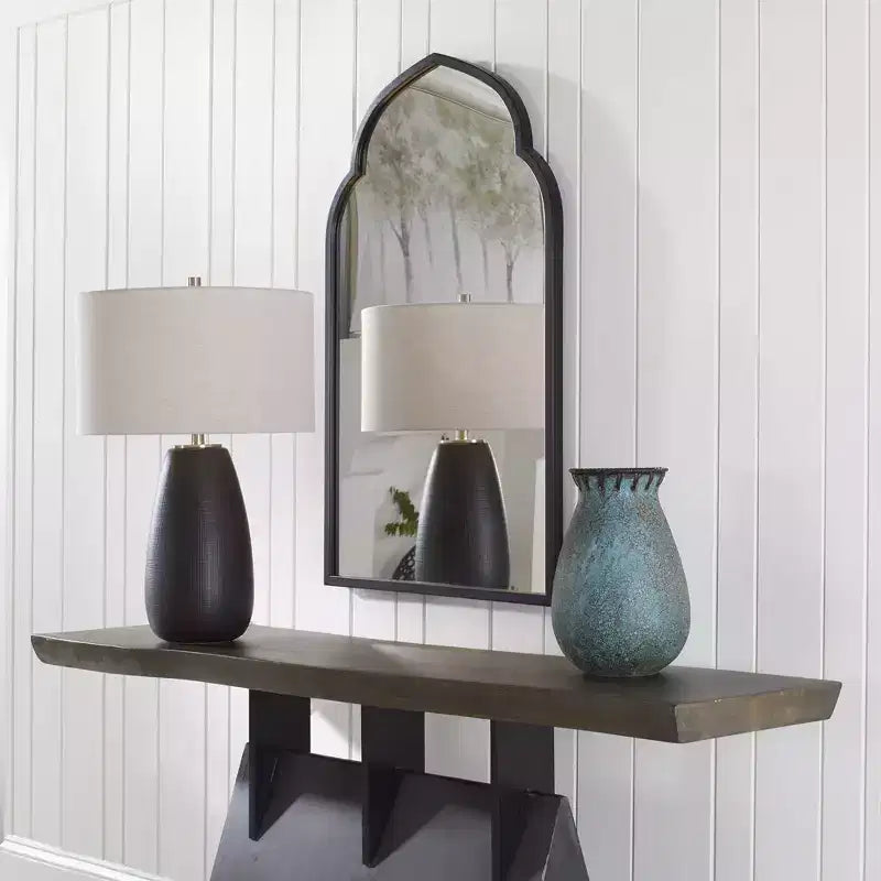 Miroir mural décoratif Arch Vanity – Cadre en fer forgé noir mat, 61 cm de large