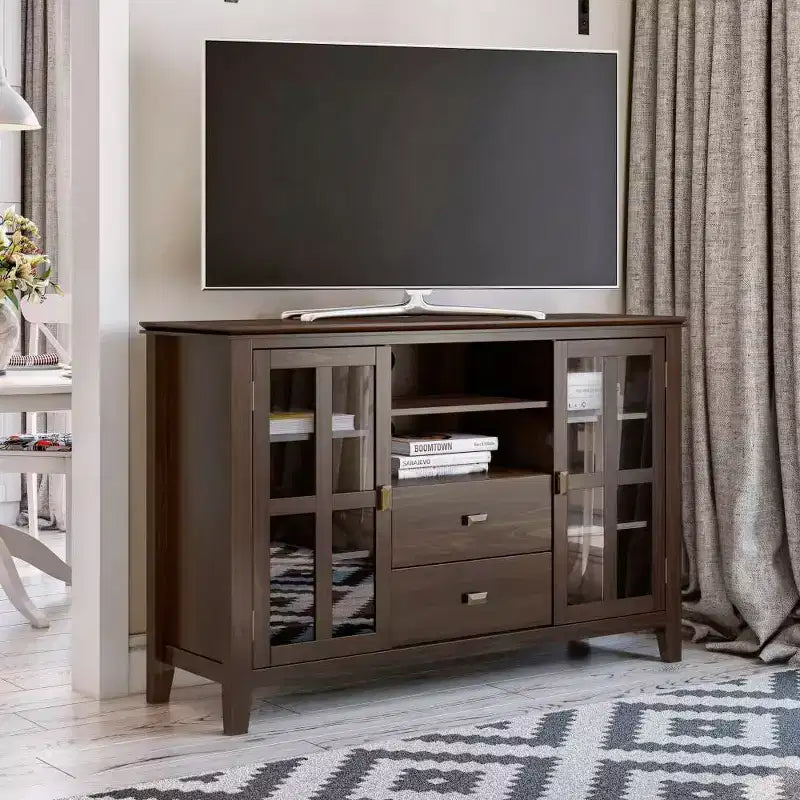 Meuble TV haut en bois massif pour téléviseurs jusqu'à 55 po