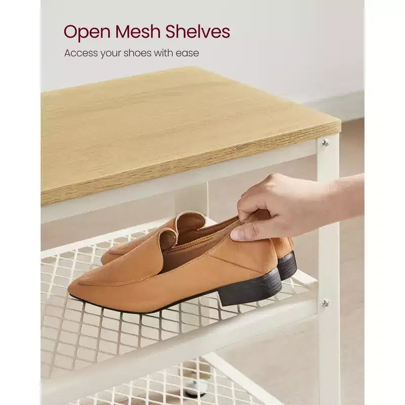 Banc à chaussures 3 niveaux avec étagères en treillis métallique et siège, 72,9 cm