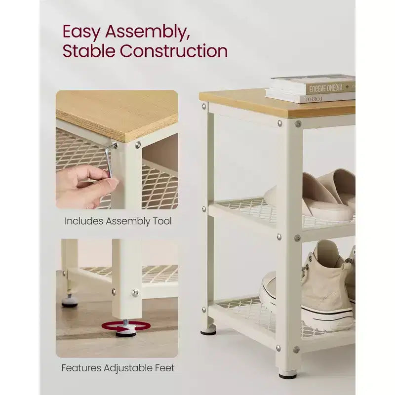 Banc à chaussures 3 niveaux avec étagères en treillis métallique et siège, 72,9 cm