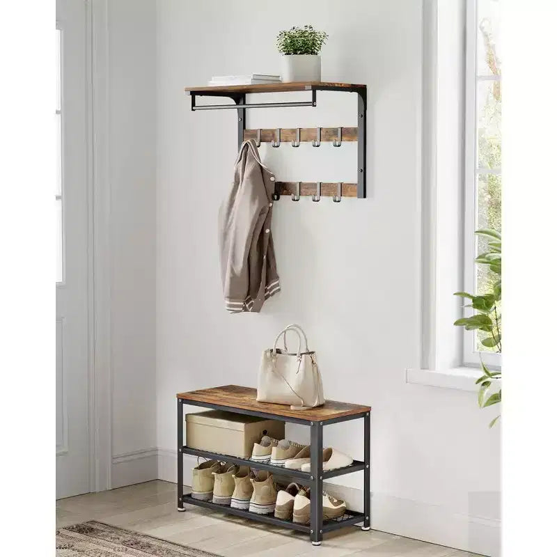 Banc à chaussures 3 niveaux avec étagères en treillis métallique et siège, 72,9 cm